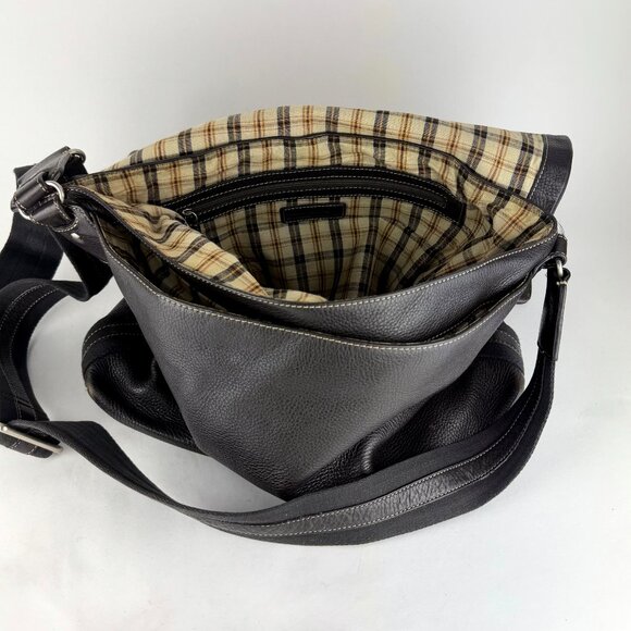 Levenger Fine Leather Messenger Bag 16x13" Plaid Lining Classic Satchel 2000s - Picture 7 of 14